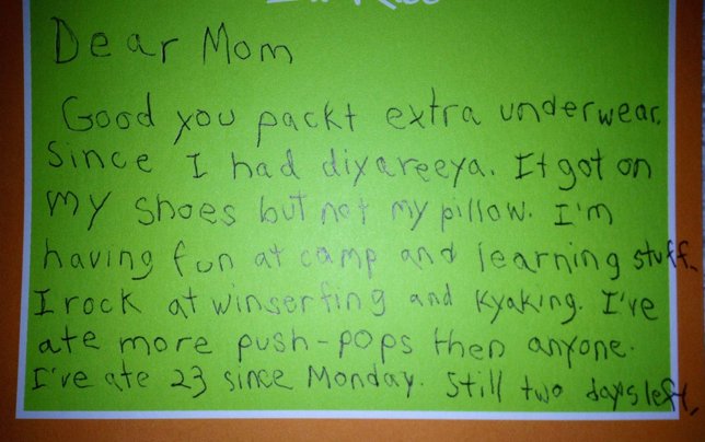 Carta de un niño a su madre desde el campamento