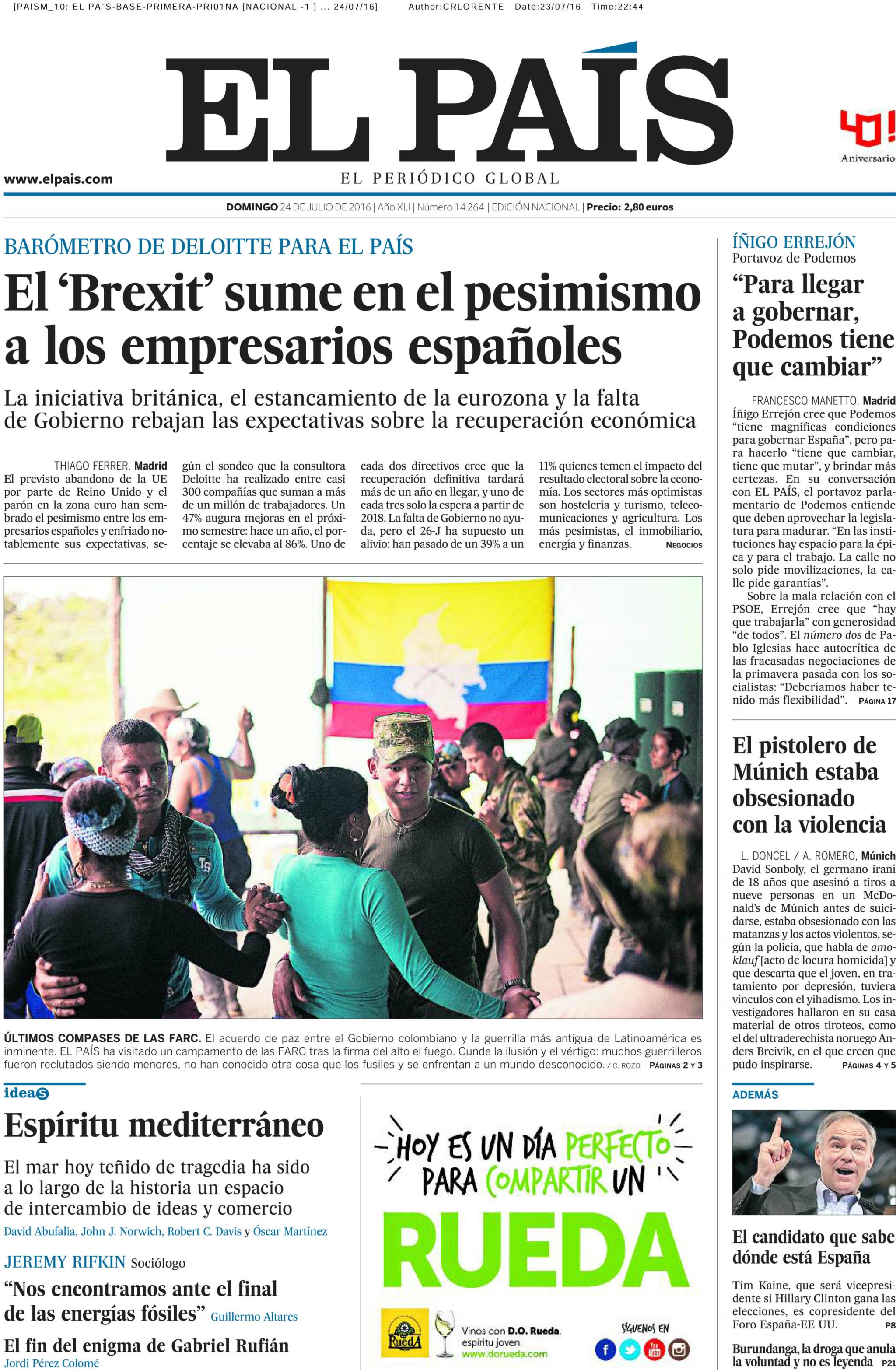 Portada de El País 24 de julio