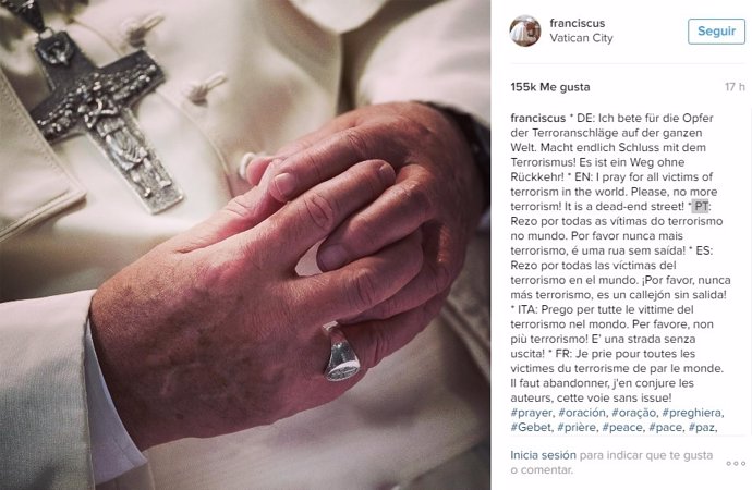 Mensaje del Papa Francisco en su cuenta de Instagram