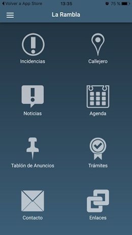 Interfaz de la 'App' lanzada por el Ayuntamiento de La Rambla