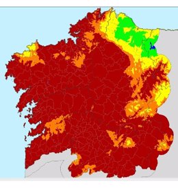 Mapa de riesgo de incendios por municipios gallegos  