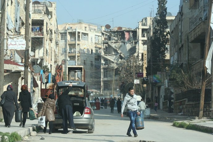 Un barrio de Alepo, Siria, destrozado por los bombardeos y los ataques