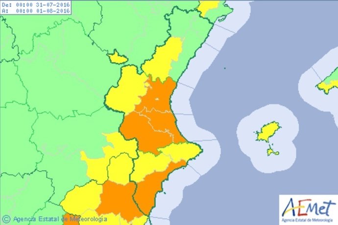 Alerta naranja y amarilla en la Comunitat por altas temperaturas