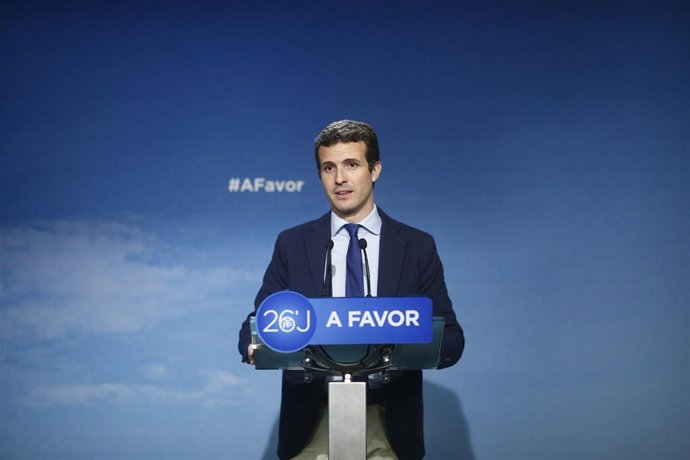 Pablo Casado en la sede nacional del PP