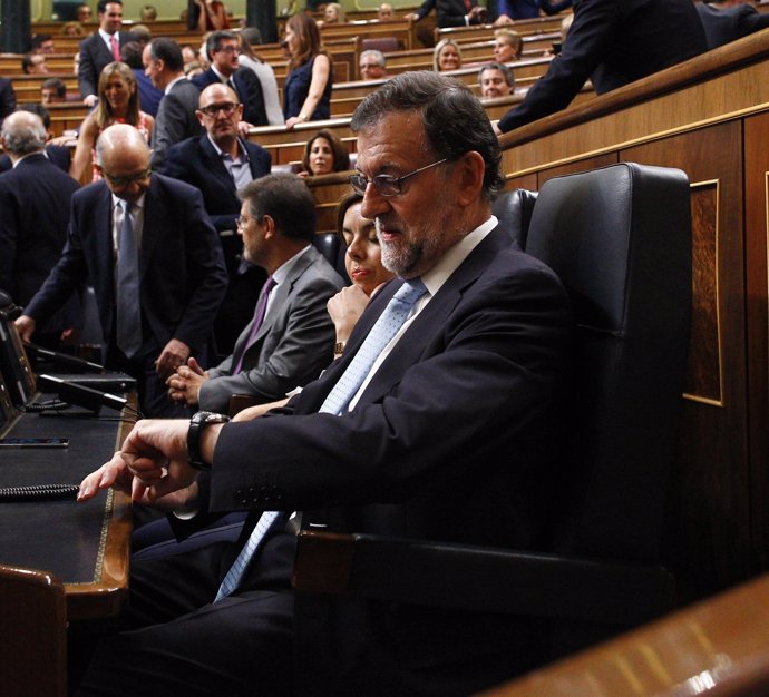 Mariano Rajoy, en su escaño del hemiciclo