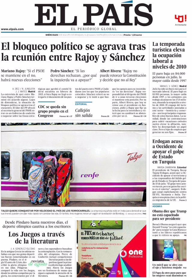 Portada de El País