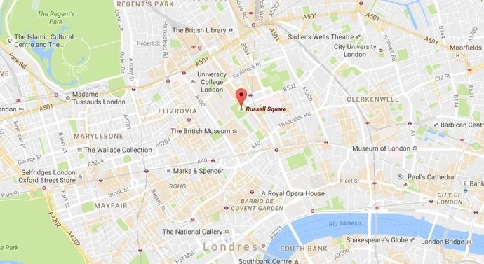 Mapa del lugar del ataque, en la plaza Russell