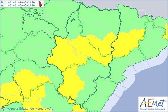 Aviso amarillo por temperaturas altas en Aragón del 4 de agosto de 2016