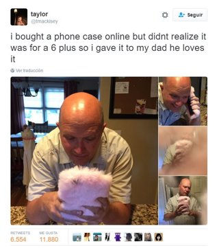 Padre feliz con su funda rosa 