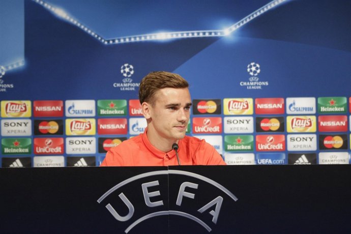 Antoine Griezmann en rueda de prensa en el media day del Atlético de Madrid