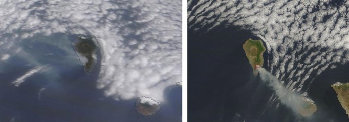 Imágenes de la NASA donde se ve el incendio de La Palma y los cambios del viento