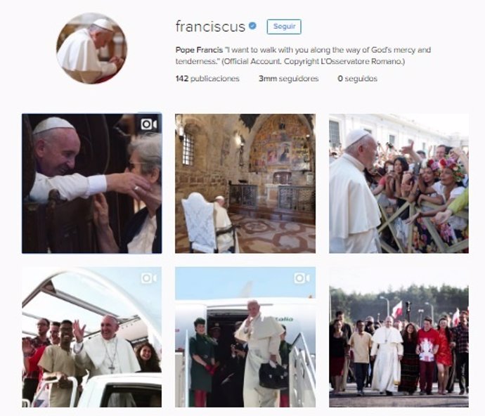 El Papa alcanza los 3 millones de seguidores en Instagram