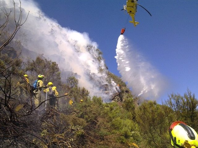Labores de extinción del incendio de La Palma