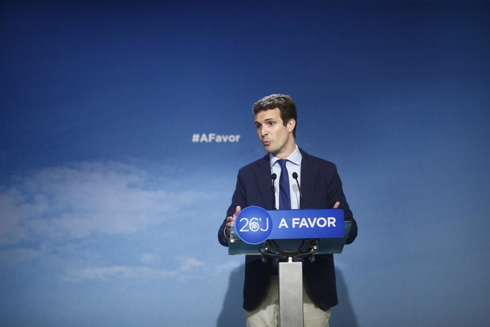 Pablo Casado en la sede nacional del PP