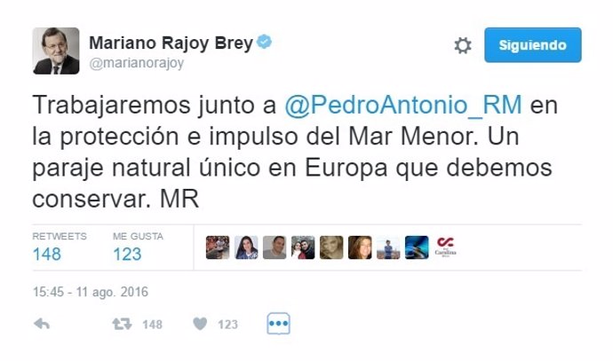 Imagen del tuit publicado por Mariano Rajoy