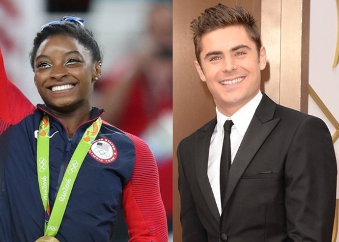 Simone Biles y Zac Efron/ Cordon Press y Getty