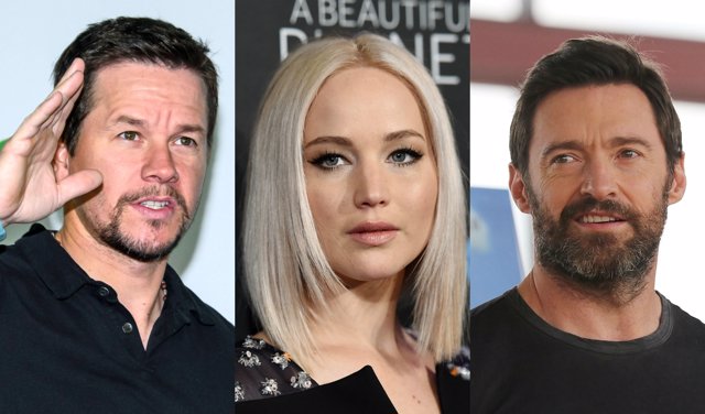Collage con Mark Wahlberg, Jennifer Lawrence y Hugh Jackman