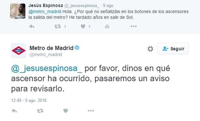 Una de las dudas resueltas por @metro_madrid 
