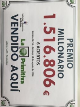 PREMIOS LOTERIA PRIMITIVA EN SANTANDER Y LAREDO 1.516.806,58 75.840,33 Euros