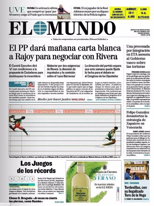 Portada de El Mundo del 16 de agosto de 2016