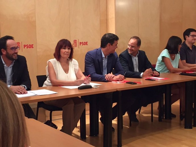 Antonio Hernando, Micaela Navarro, Pedro Sánchez y César Luena 