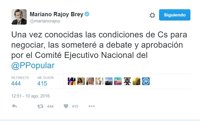 Rajoy se comprometió en Twitter a "someter a aprobación" las condiciones de Ciudadanos