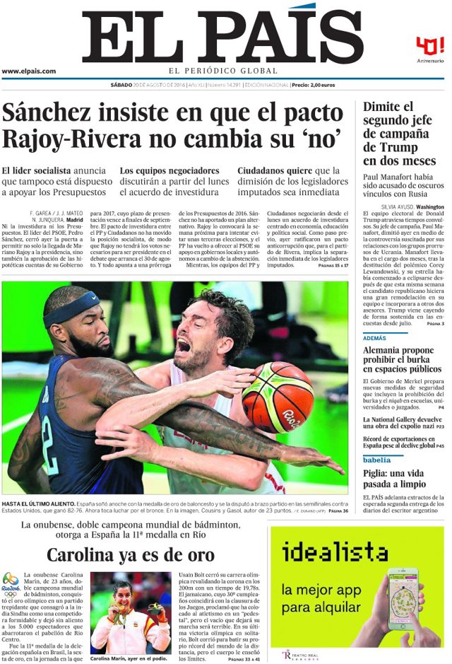Portada de El País