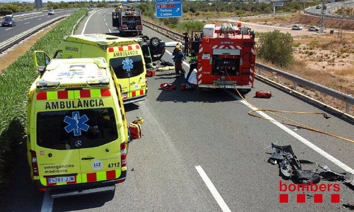 Accidente en la AP-7 en L'Aldea (Tarragona)