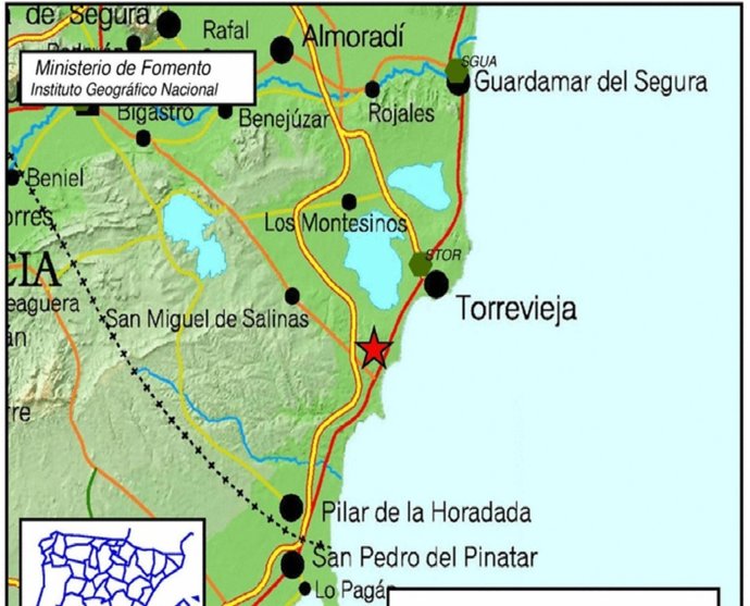 Punto exacto donde se ha producido el terremoto en un mapa del IGN