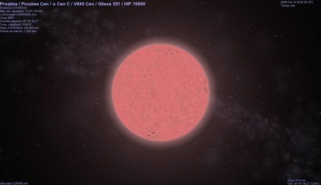 Proxima Centauri según el programa de simulación Celestia