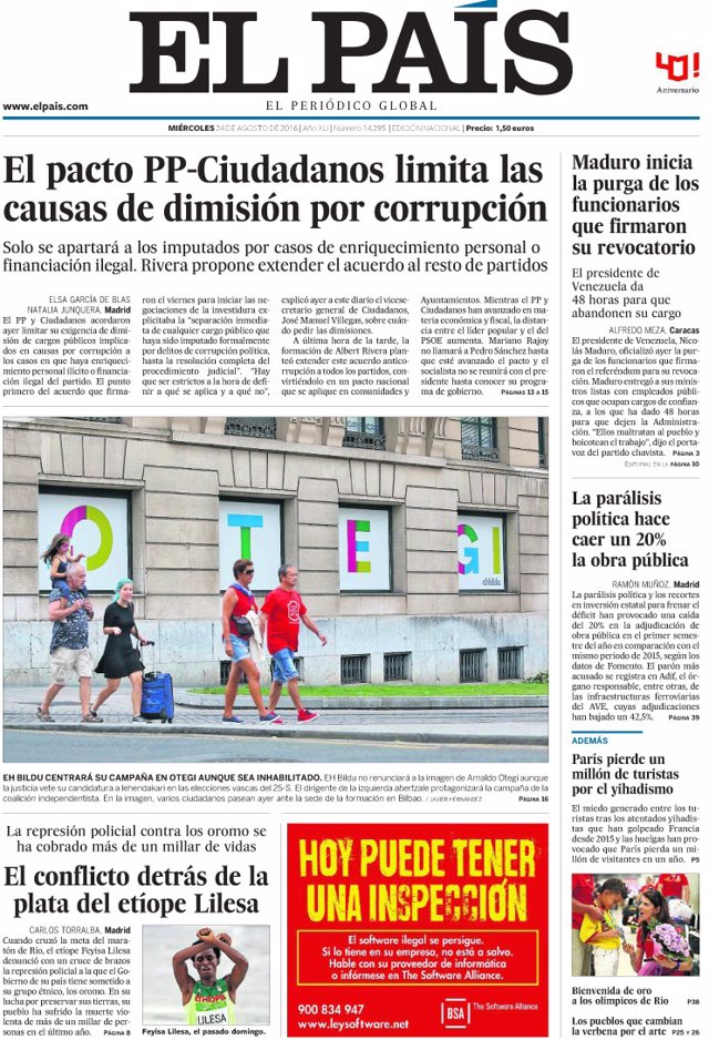 Portada de El País