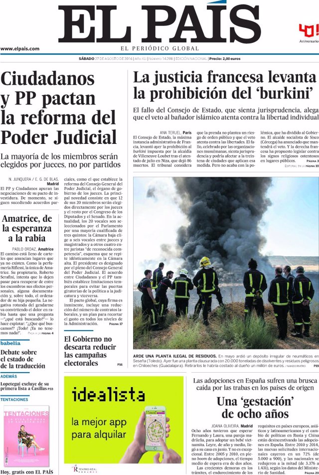 Portada de El País