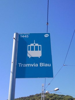 Cartel de parada del Tramvia Blau de Barcelona