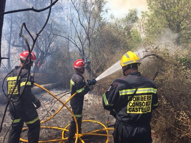 Bomberos trabajando en el incendio de Artana 