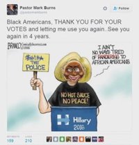 Un pastor afromericano pro Trump se disculpa por publicar una caricatura de Clinton
