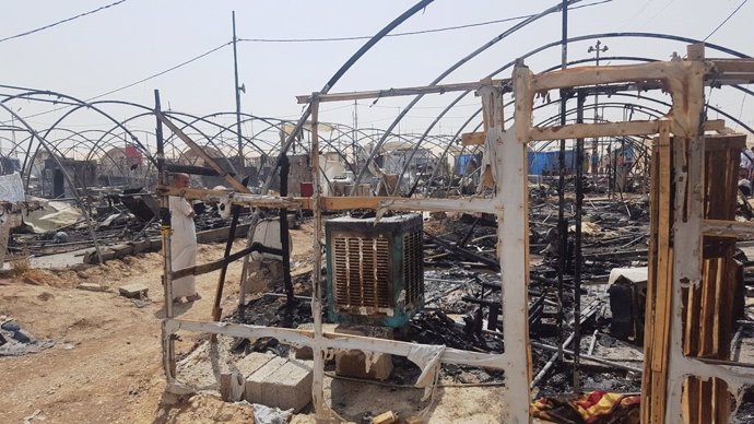 Incendio en un campo para desplazados internos en Irak