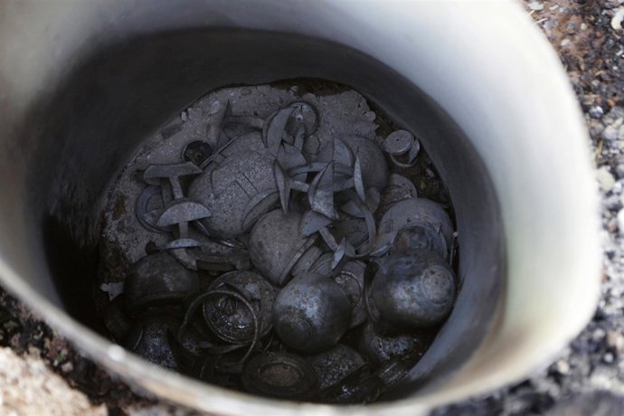 Restos de bombas de racimo sin explotar en la provincia de Idlib (Siria)