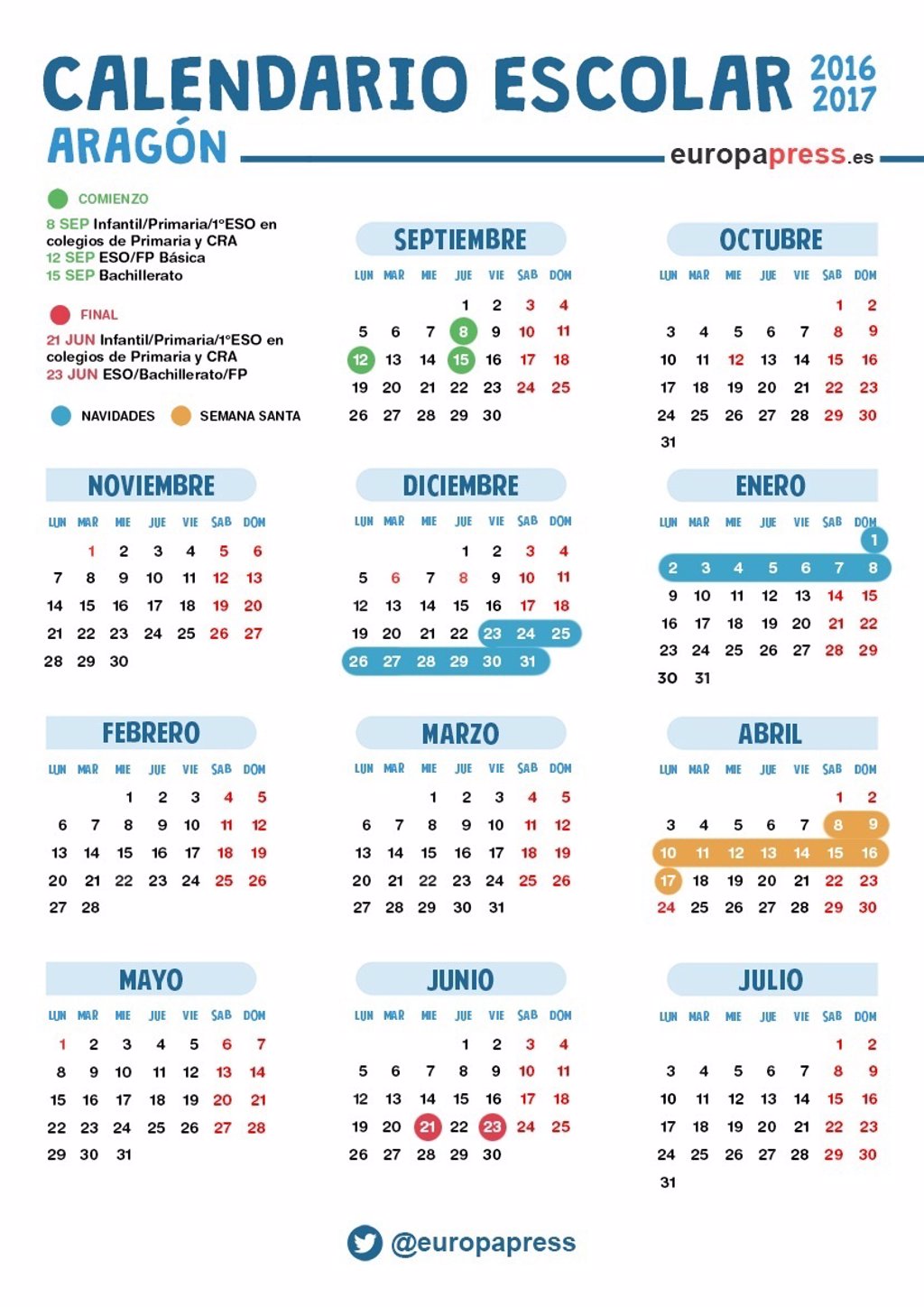 Calendario Escolar 20162017 En Aragón