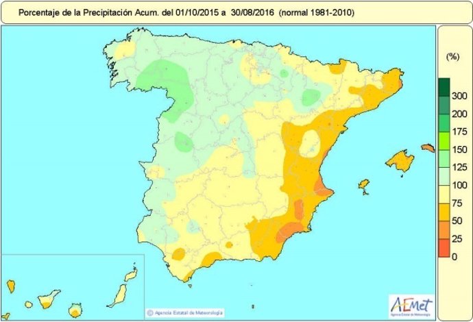 Distribución de las precipitaciones del 1-9-2015 al 30-8 2016