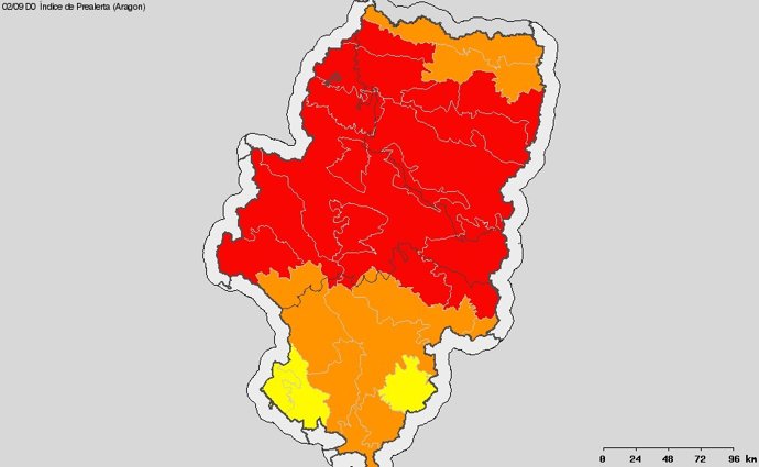 Prealerta roja por incendios en más de la mitad de Aragón