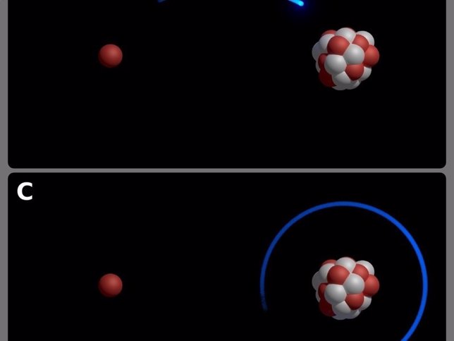 Interacción de núcleos de átomos de azufre y átomos de hidrógeno