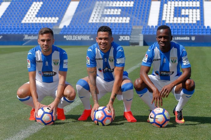 Koné, Luciano y Rober Ibáñez en su presentación con el Leganés