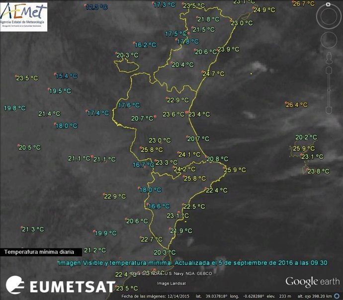 Mapa de temperaturas nocturnas