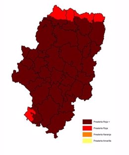 Mapa de riesgo de incendios forestales de Aragón para este lunes.