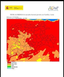 Mapa de la Aemet que ilustra la alerta por riesgo de incendios