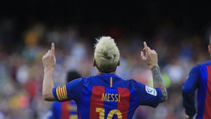 Messi celebra un gol con el Barça