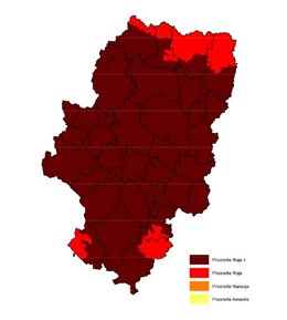 Mapa de prealertas de incendios forestales para este domingo.