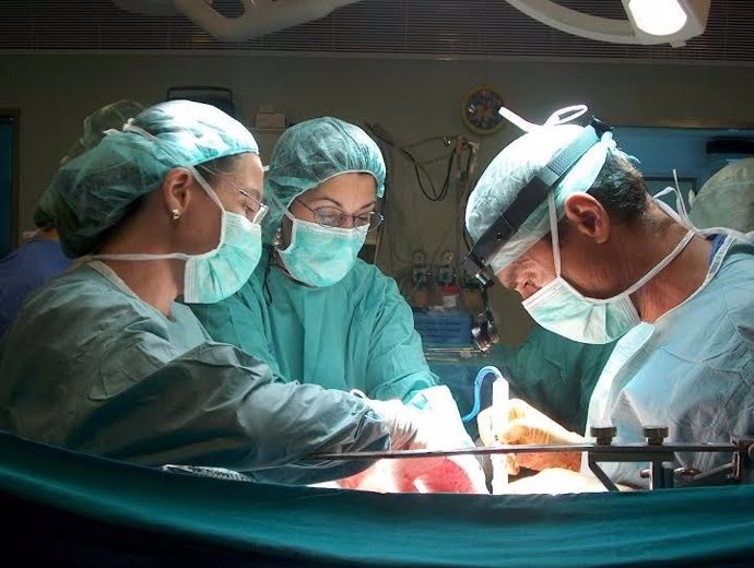 Médicos realizan un transplante renal.