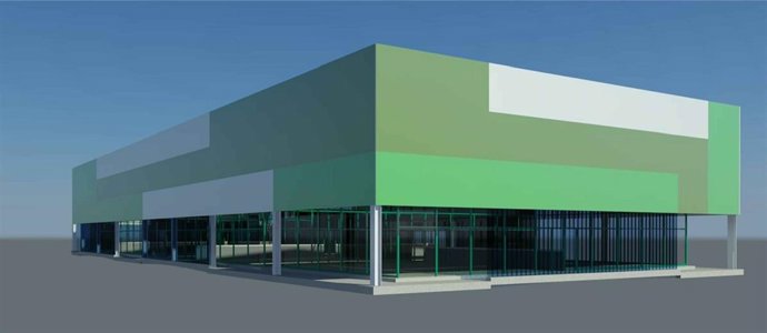 Infografía del edificio de las nuevas pistas de pádel en La Albericia