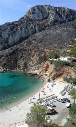 Cala de la Granadella, en Jávea, afectada por el fuego